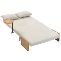 HOMCOM Sofá Cama 2 Plazas Convertible 3 en 1 Tapizado en Chenilla con Respaldo Ajustable Mesa Lateral 2 Almohadas Blanco Crema(m-1)