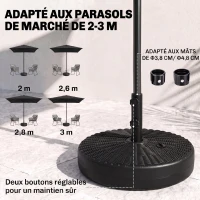 Outsunny support de parasol base de parasol support de parasol en plastique pour mât Ø 38 et 48 mm - Ø51 x 36H cm noir(m-4)