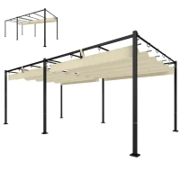 Outsunny Pérgola de Jardín 6x3 m con Techo Retráctil Protección UPF50+ Drenaje Cenador de Jardín para Patio Exterior Crema(m-11)