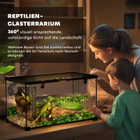PawHut Reptielenbox Terrarium, inclusief streepjesthermometer, voederluiken, 50 cm x 30 cm x 25 cm, glas + metaal, zwart(m-4)