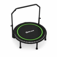 Rebounder-Trampolin für Erwachsene, faltbar, verstellbarer Handlauf, rutschfesten Fußauflagen, 102x102x106 cm, Schwarz+Grün(m-1)