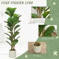 HOMCOM Lot de 2 plantes artificielles 120 cm Figuier lyre arbre artificiel avec pot en plastique et tronc en bois massif, vert(m-4)