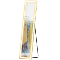 HOMCOM 2 in 1 Ganzkörperspiegel mit LED-Licht, freistehend, wandmontiert, dimmbar, 40 cm x 37 cm x 156,5 cm, Silber(m-11)