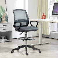 Vinsetto 102.5-126cm Draughtsman Office Chair, with Footrest - Grey(m-10)