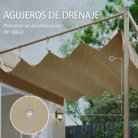 Outsunny Pérgola de Pared de Jardín 3x3 m con Techo Retráctil Protección UPF30+ Drenaje Cenador de Jardín para Exterior Beige(m-7)