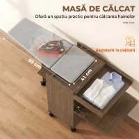 HOMCOM Dulap Masă de Călcat Pliabil cu Suport pentru Fier și Haine cu Compartiment Deschis, 154x55x87 cm, Maro(m-6)