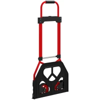 HOMCOM Carretilla Plegable con Mango Telescópico Ajustable Carga 60 kg Carretilla de Mano con Ruedas para Garaje Oficina Rojo(m-11)