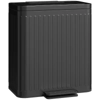 HOMCOM Küchenmülleimer, 2 x 20 L-Fächer, effiziente Mülltrennung, Fußpedal, Kunststoff, Metall, Schwarz(m-12)