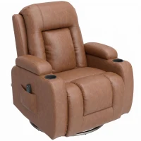 HOMCOM Massagesessel mit Wärmefunktion, drehbarer Schaukelsessel mit Fußstütze, Hellbraun(m-1)