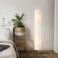 HOMCOM Candeeiro de Pé com 2 Casquilhos E27, Ecrã em Tecido, Interruptor de Pedal e Base em Aço Inoxidável, Branco(m-9)