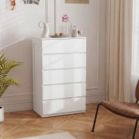 HOMCOM Comodă cu 5 Sertare din Lemn cu Mânere Incorporate, 60x38x100 cm, Alb(m-7)