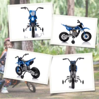 AIYAPLAY Moto Eléctrica para Niños 12V con 2 Motores Suspensión Trasera Ruedas de Apoyo Desmontables Música Niños 3-6 Años Azul(m-9)