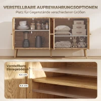 HOMCOM Rattan Sideboard mit 4 Türen, Boho Küchenbuffet mit 2 verstellbaren Einlegeböden, Holzoptik natur(m-4)