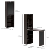HOMCOM Birou Modern Pliabil cu Bibliotecă și Tablă, din Lemn și Metal, 98x51x153 cm, Maro(m-3)