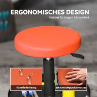 HOMCOM Werkplaatskruk op Wielen met Opbergvak en Hoogteverstelling 38-50cm tot 135 kg Belastbaar, Oranje(m-6)