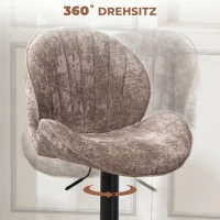 HOMCOM 2er-Set Barhocker, Stoffbezug, verstellbare Sitzhöhe, drehbar, Stahlrahmen, Braun(m-6)