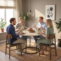HOMCOM Table à Manger Ronde pour 4 à 6 Personnes, Ø 120 x 75 cm, Table de Cuisine avec Piétement Conique en Métal, Bois Naturel(m-7)