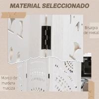 HOMCOM Biombo Plegable de 3 Paneles de Madera 120x170 cm Biombo Separador de Ambientes con Patrones Tallados Elegantes Blanco(m-5)