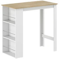 HOMCOM Tavolo da Bar con 3 Mensole e Barre Protettive, in Acciaio e Truciolato, 112x57x106 cm, Bianco(m-1)