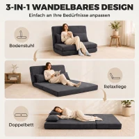 HOMCOM Vloerstoel met rugleuning, ribfluwelen klapsofa als logeerbed, verstelbaar, brede zitting, donkergrijs(m-4)