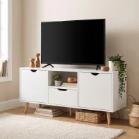 HOMCOM Comodă TV pentru ecrane de până la 50" cu Sertar, Raft Deschis și Dulapuri, 110x40x50 cm, Alb și Lemn(m-9)
