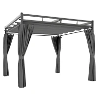 Outsunny Pérgola de Jardín 3x3 m con Techo Retráctil y Cortinas Protección UV30+ Estructura Metálica para Patio Terraza Gris(m-1)