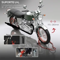 HOMCOM Suporte de Moto Dianteiro Universal de Aço para Roda de 10" 17" 18" Carga 200 kg com Garfos em U e L Ajustáveis 70x47x34,5 cm Vermelho(m-4)