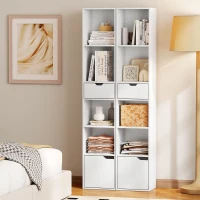 HOMCOM Bücherregal mit 6 Ebenen, 3-stufig verstellbar, mit Schublade, Schranktür, anpassbares Regal, Ausstellungsregal, Weiß(m-8)