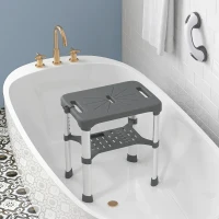 HOMCOM Scaun de Duș din Aluminiu cu Raft Integrat, Înălțime Reglabilă pe 5 Niveluri, Suport 150kg, Gri(m-8)