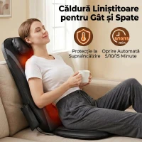 HOMCOM Scaun de Masaj cu Încălzire, Shiatsu și Frământare pentru Spate, Vibrație pentru Șolduri și Coapse, Negru(m-6)