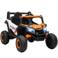 AIYAPLAY 12V Elektroauto für Kinder, Fernbedienungsfunktion, Gurt, Hupe, LED-Lichter, USB-Port, für 3-5 Jahre, Orange(m-12)