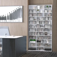 HOMCOM Bibliotecă pentru CD-uri din lemn cu 3 coloane și 12 rafturi reglabile, 102x23,5x195 cm, alb(m-7)