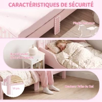 AIYAPLAY Lit Enfant 70 x 140 cm, Lit pour Enfant avec Barrière de Sécurité et Sommier à Lattes en Bois, Motif Nœud, Rose(m-5)