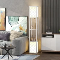 HOMCOM Lampa stojąca w nowoczesnym designie, 2 półki, łańcuszek włącznika, 26 cm x 26 cm x 156 cm, biały(m-10)