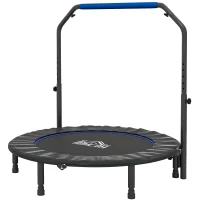 HOMCOM Trampolín de Fitness Adultos Ø122 cm, Cama Elástica Plegable con Mango Ajustable de 4 Niveles Negro y Azul(m-1)