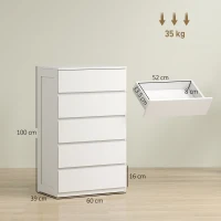 HOMCOM Comodă cu 5 Sertare din Lemn cu Mânere Incorporate, 60x38x100 cm, Alb(m-3)
