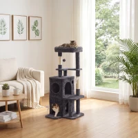 PawHut Kratzbaum 132 cm Katzenturm mit Höhle, Sisalstämme, große Plattform, mehrstöckig für mittelgroße Katzen unter 6 kg(m-8)