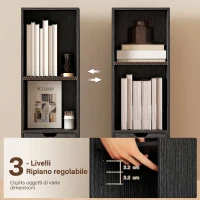 HOMCOM Scaffale Libreria a 4 Ripiani Aperti con Armadietto e Cassetto, 30x24x158 cm, Nero(m-5)