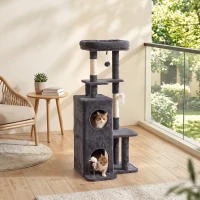 PawHut Kratzbaum 132 cm Katzenturm mit Höhle, Sisalstämme, große Plattform, mehrstöckig für mittelgroße Katzen unter 6 kg(m-9)