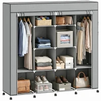 HOMCOM Kleiderschrank Stoffschrank, Türen, 2 Kleiderstangen, 10 Fächer, Grau(m-11)