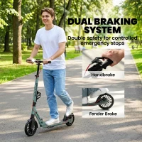 SPORTNOW Foldable Kick Scooter with Height Adjustable Handlebar, One-click Folding Adult Scooters with 200 mm Big Wheels, Silver Tone(m-7)