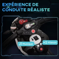 HOMCOM Moto électrique enfants 3 roues 6 V, voiture électrique enfants avec effets lumineux et sonores, vitesse 3 km/h, pour 3 à 5 ans, charge 25 kg, noir et blanc(m-4)