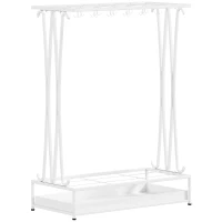 HOMCOM Portaombrelli con Vaschetta per l'Acqua, 21 Fori e 24 Ganci per Ombrello, in Acciaio, 50x24x68 cm, Bianco(m-1)