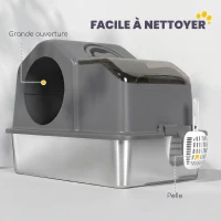 PawHut Maison de Toilette pour Chat avec Couvercle Amovible et Fermé, Côtés Hauts, 60,5x40,5x45cm, Gris Foncé(m-7)