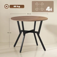 HOMCOM Mesa de Comedor Redonda de Estilo Industrial con Encimera de Madera y Marco de Acero Ø90x76 cm Marrón(m-3)
