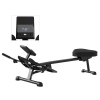 Aparat de Vâslit Hidraulic SPORTNOW cu 12 Niveluri de Rezistență, Echipament Fitness pentru Acasă cu Ecran LCD și Pedale Anti-Alunecare, Capacitate Maximă 130KG, Antrenament Cardio, Negru(m-12)