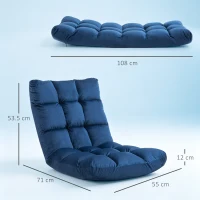 HOMCOM Fotoliu de Podea din Catifea cu Spătar Reclinabil până la 180° și Umplutură Groasă, 55x71x53.5cm, Albastru(m-3)
