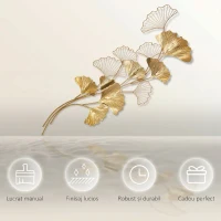 HOMCOM Decoratiune de perete 3D Moderna Frunze de Ginkgo Sculpturi de Perete Agatate Decor pentru Sufragerie Dormitor Sufragerie, Auriu(m-6)