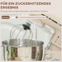 HOMCOM Küchenmaschine Knetmaschine mit 4,5L Edelstahlschüssel 1300W Teigmaschine mit 6+P Geschwindigkeit Beige(m-7)