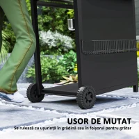 Outsunny Grătar pe Gaz cu Arzătoare Independente, Capac cu Termometru și Masă Laterală, Negru(m-8)